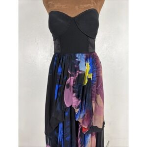 Tibi Strapless  Silk Multicolored Cocktail Wedding Guest Formal Maxi Dress Sz 4